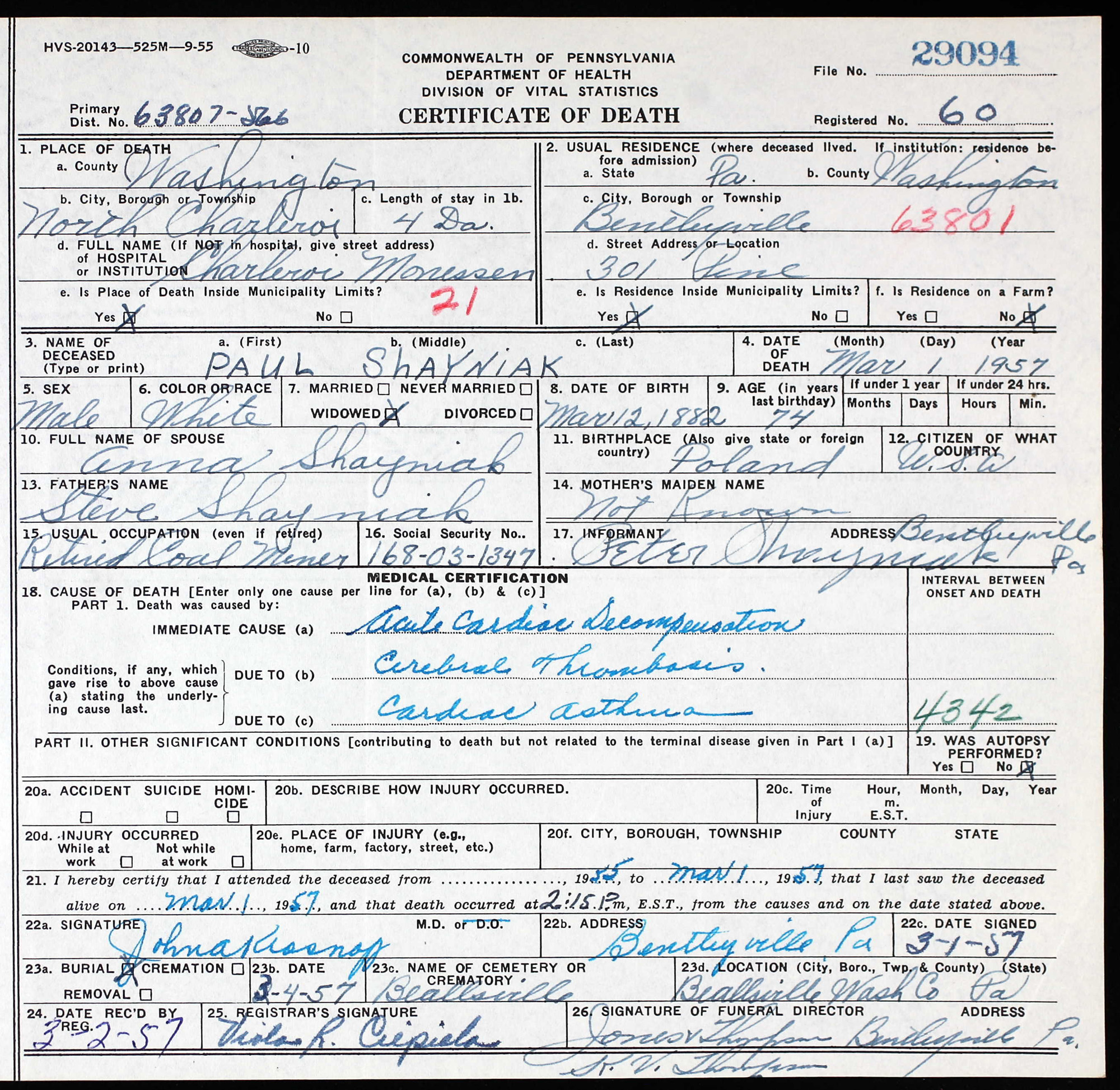 death certificate